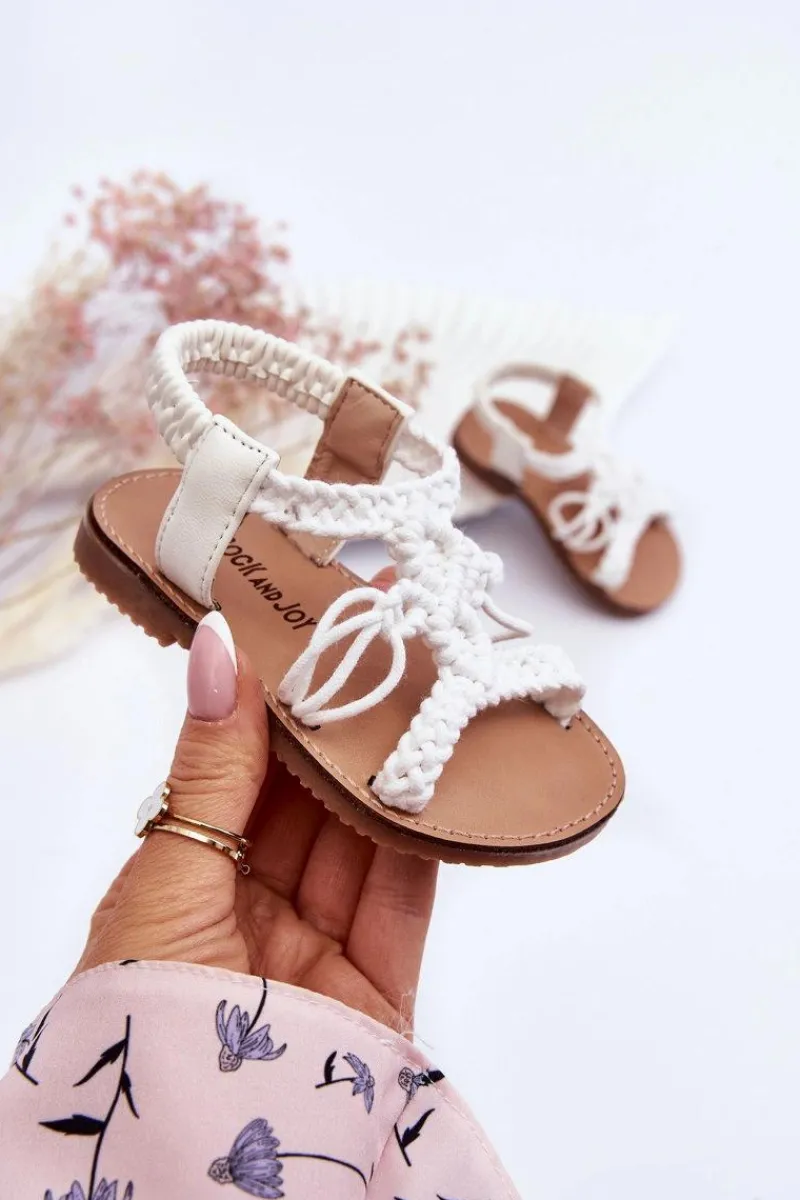 New Dziecięce Plecione Wsuwane Sandały Białe Tracy Dzieci Dziewczęce