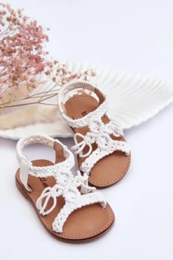 New Dziecięce Plecione Wsuwane Sandały Białe Tracy Dzieci Dziewczęce