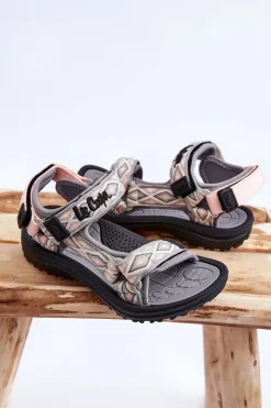 New Lee Cooper Dziecięce Sandałki LCW-23-34-1681 Szaro-Różowe