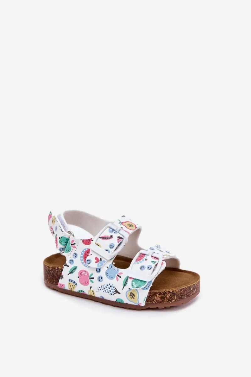 Dziewczęce|Chłopięce>Boto Dziecięce Sandałki Na Korkowej Podeszwie Z Klamrami Owoce Białe Thessa Biały