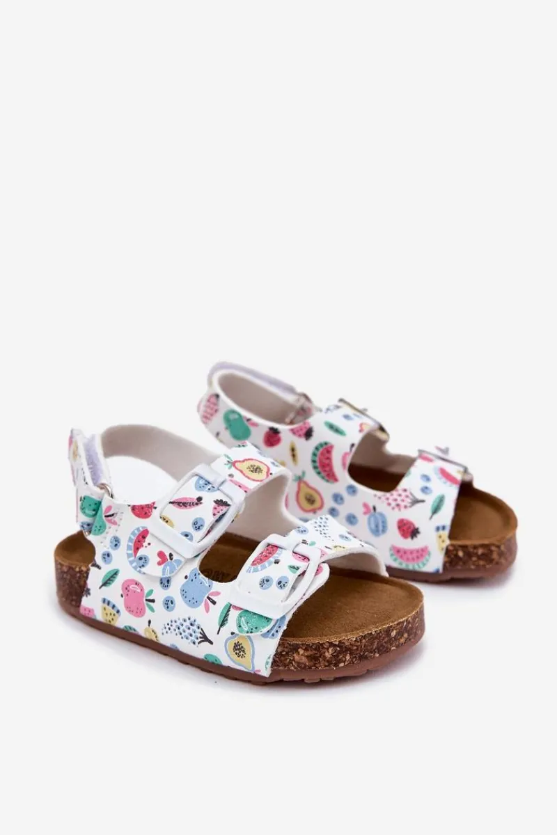 Dziewczęce|Chłopięce>Boto Dziecięce Sandałki Na Korkowej Podeszwie Z Klamrami Owoce Białe Thessa Biały