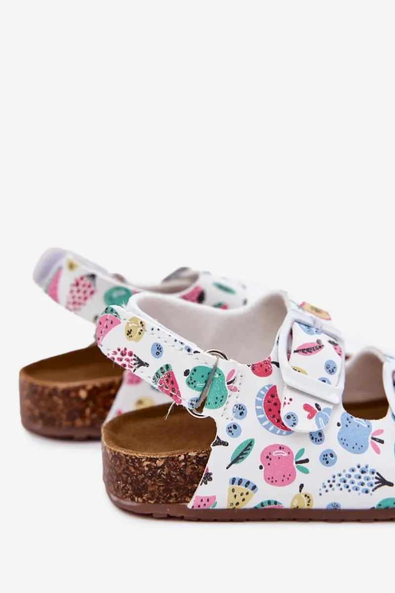 Dziewczęce|Chłopięce>Boto Dziecięce Sandałki Na Korkowej Podeszwie Z Klamrami Owoce Białe Thessa Biały