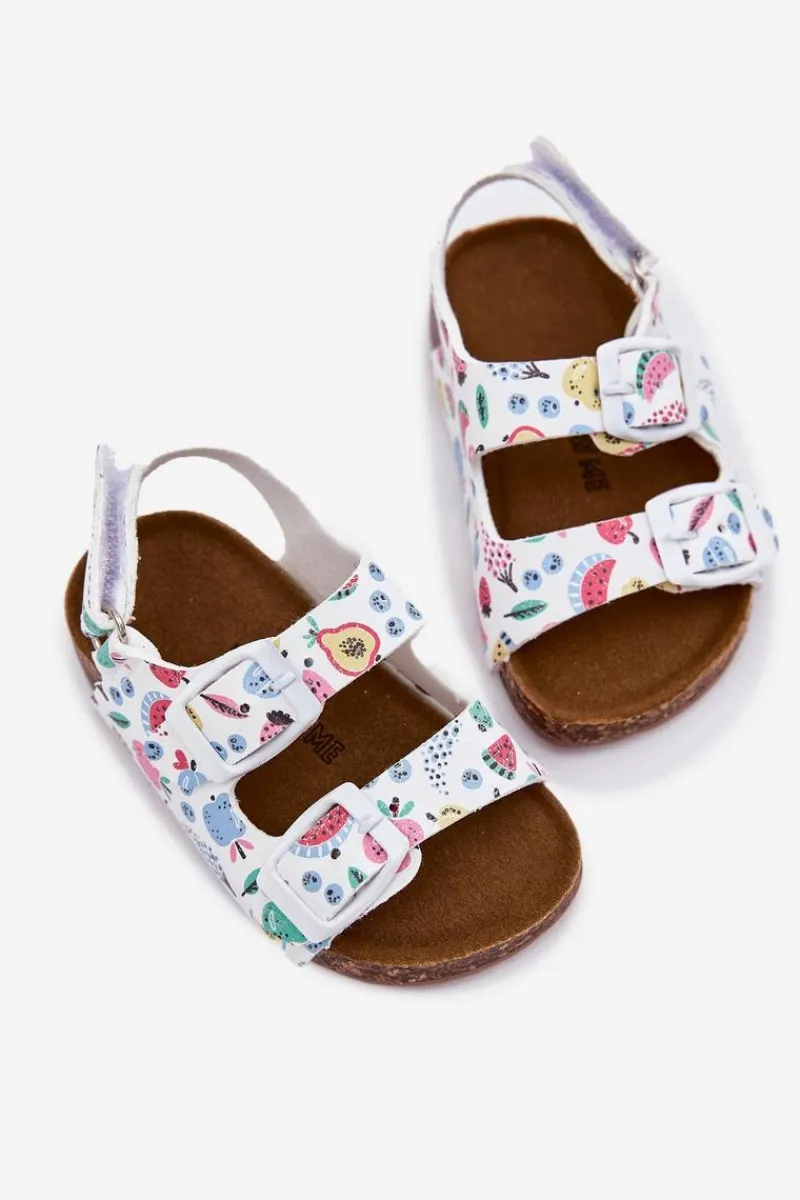 Dziewczęce|Chłopięce>Boto Dziecięce Sandałki Na Korkowej Podeszwie Z Klamrami Owoce Białe Thessa Biały