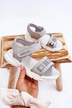 Best Big Star Shoes Dziecięce Sandałki Na Rzep Big Star LL374194 Srebrne Srebrny