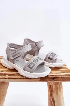 Best Big Star Shoes Dziecięce Sandałki Na Rzep Big Star LL374194 Srebrne Srebrny