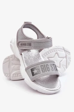 Best Big Star Shoes Dziecięce Sandałki Na Rzep Big Star LL374194 Srebrne Srebrny