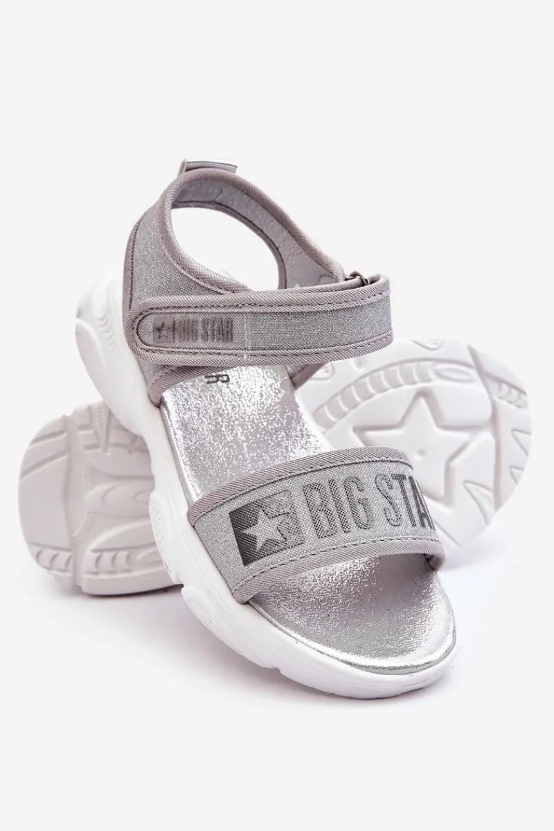 Best Big Star Shoes Dziecięce Sandałki Na Rzep Big Star LL374194 Srebrne Srebrny