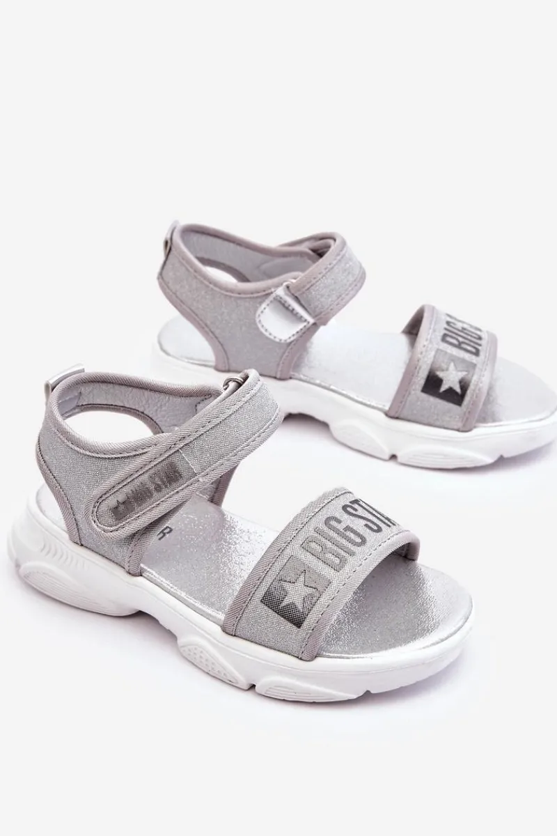 Best Big Star Shoes Dziecięce Sandałki Na Rzep Big Star LL374194 Srebrne Srebrny