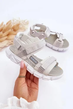 Online Big Star Shoes Dziecięce Sandałki Na Rzep Big Star LL374201 Biało-Srebrne