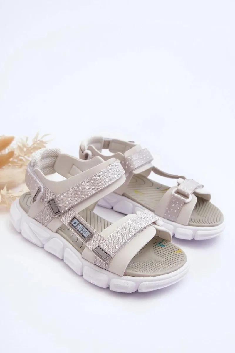 Online Big Star Shoes Dziecięce Sandałki Na Rzep Big Star LL374201 Biało-Srebrne