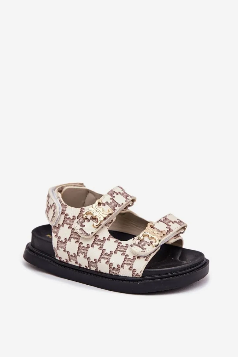 Outlet Boto Dziecięce Sandałki Na Rzepy Ze Złotymi Detalami Beżowe Cavina Beżowy
