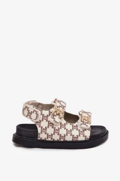 Outlet Boto Dziecięce Sandałki Na Rzepy Ze Złotymi Detalami Beżowe Cavina Beżowy