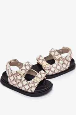 Outlet Boto Dziecięce Sandałki Na Rzepy Ze Złotymi Detalami Beżowe Cavina Beżowy