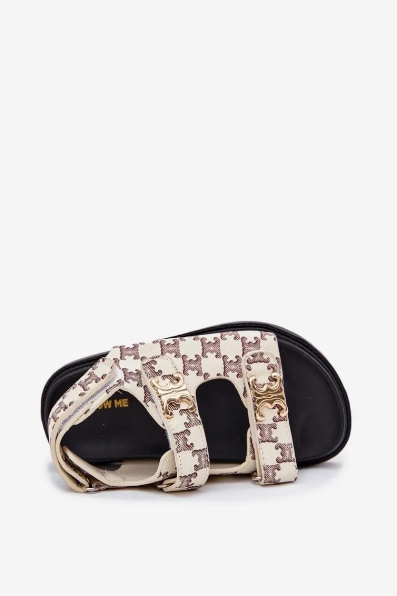 Outlet Boto Dziecięce Sandałki Na Rzepy Ze Złotymi Detalami Beżowe Cavina Beżowy