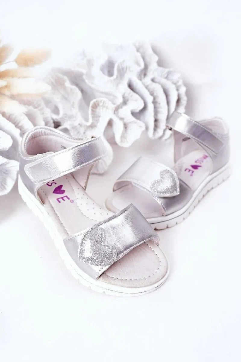 Online Dziecięce Sandałki Na Rzepy Srebrne Sweetheart Dzieci Dziewczęce