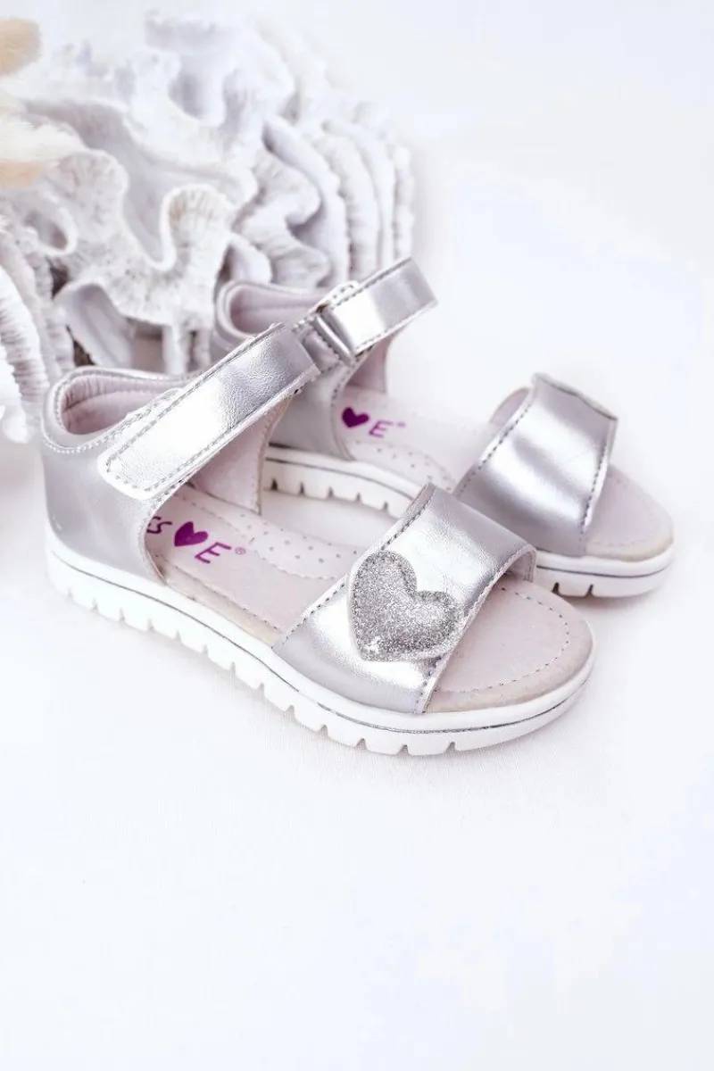 Online Dziecięce Sandałki Na Rzepy Srebrne Sweetheart Dzieci Dziewczęce