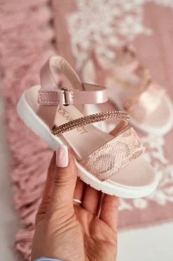 Clearance Dziecięce Sandałki Na Rzepy Dla Dziewczynki Różowe Lilo Dzieci Dziewczęce