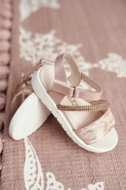 Clearance Dziecięce Sandałki Na Rzepy Dla Dziewczynki Różowe Lilo Dzieci Dziewczęce