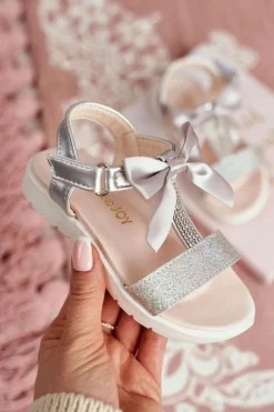 Dziewczęce>Boto Dziecięce Sandałki Na Rzepy Dla Dziewczynki Srebrne Bella