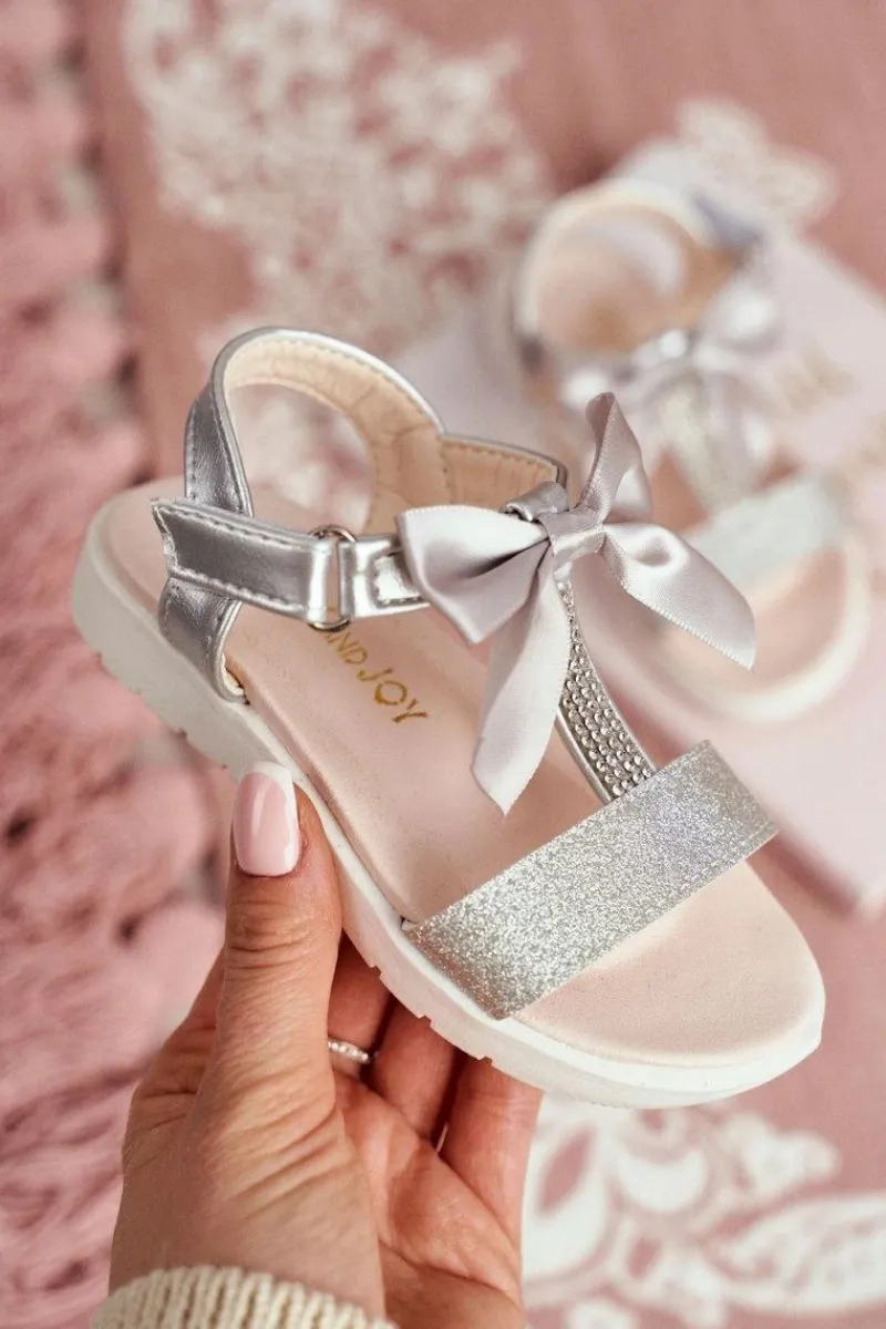 Dziewczęce>Boto Dziecięce Sandałki Na Rzepy Dla Dziewczynki Srebrne Bella