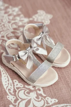 Dziewczęce>Boto Dziecięce Sandałki Na Rzepy Dla Dziewczynki Srebrne Bella