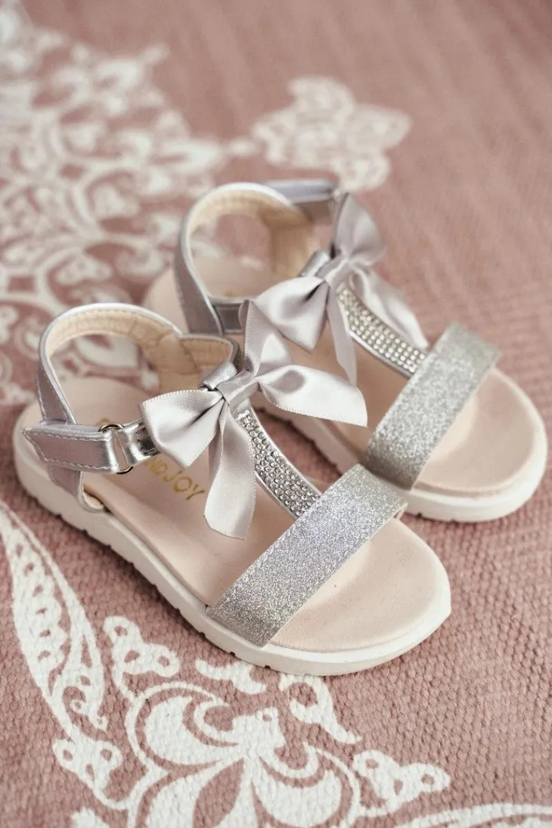 Dziewczęce>Boto Dziecięce Sandałki Na Rzepy Dla Dziewczynki Srebrne Bella