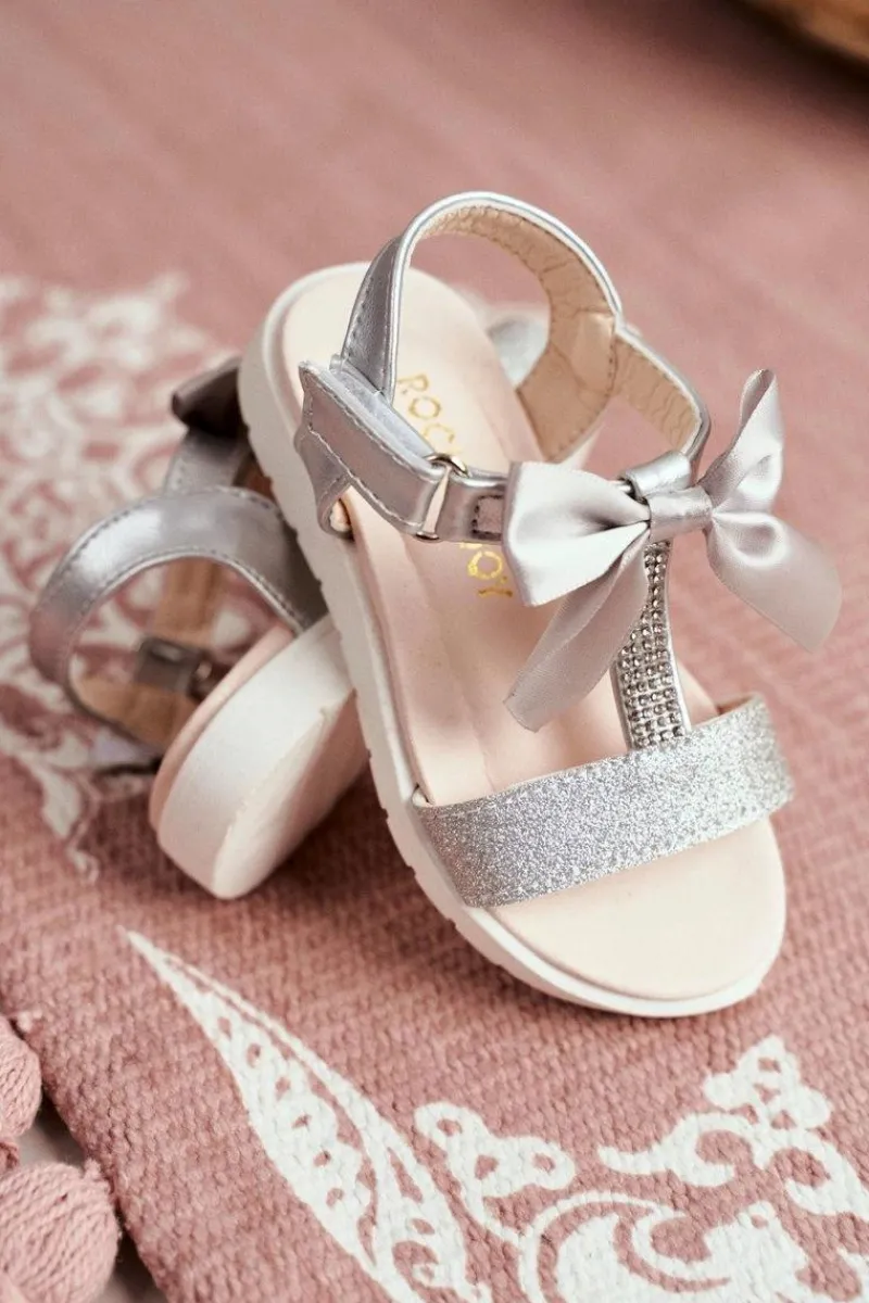 Dziewczęce>Boto Dziecięce Sandałki Na Rzepy Dla Dziewczynki Srebrne Bella
