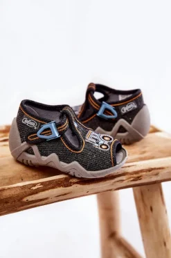 Discount Dziecięce Sandałki Papcie Traktorek 217P111 Ciemnoszare Dzieci Chłopięce