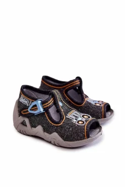 Discount Dziecięce Sandałki Papcie Traktorek 217P111 Ciemnoszare Dzieci Chłopięce