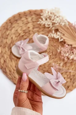 Clearance Evento Dziecięce Sandałki Z Kokardą Zapinane Na Rzep Różowe Wistala Różowy