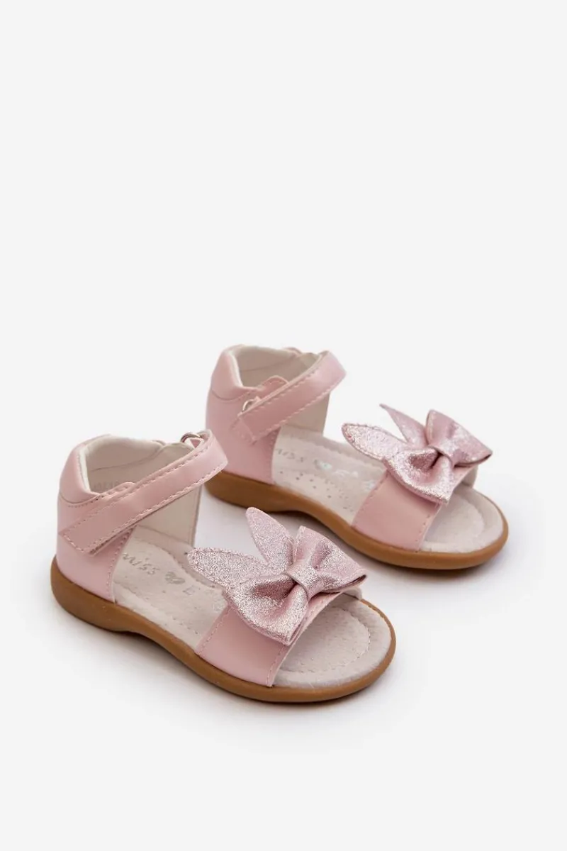 Clearance Evento Dziecięce Sandałki Z Kokardą Zapinane Na Rzep Różowe Wistala Różowy