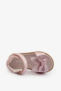 Clearance Evento Dziecięce Sandałki Z Kokardą Zapinane Na Rzep Różowe Wistala Różowy