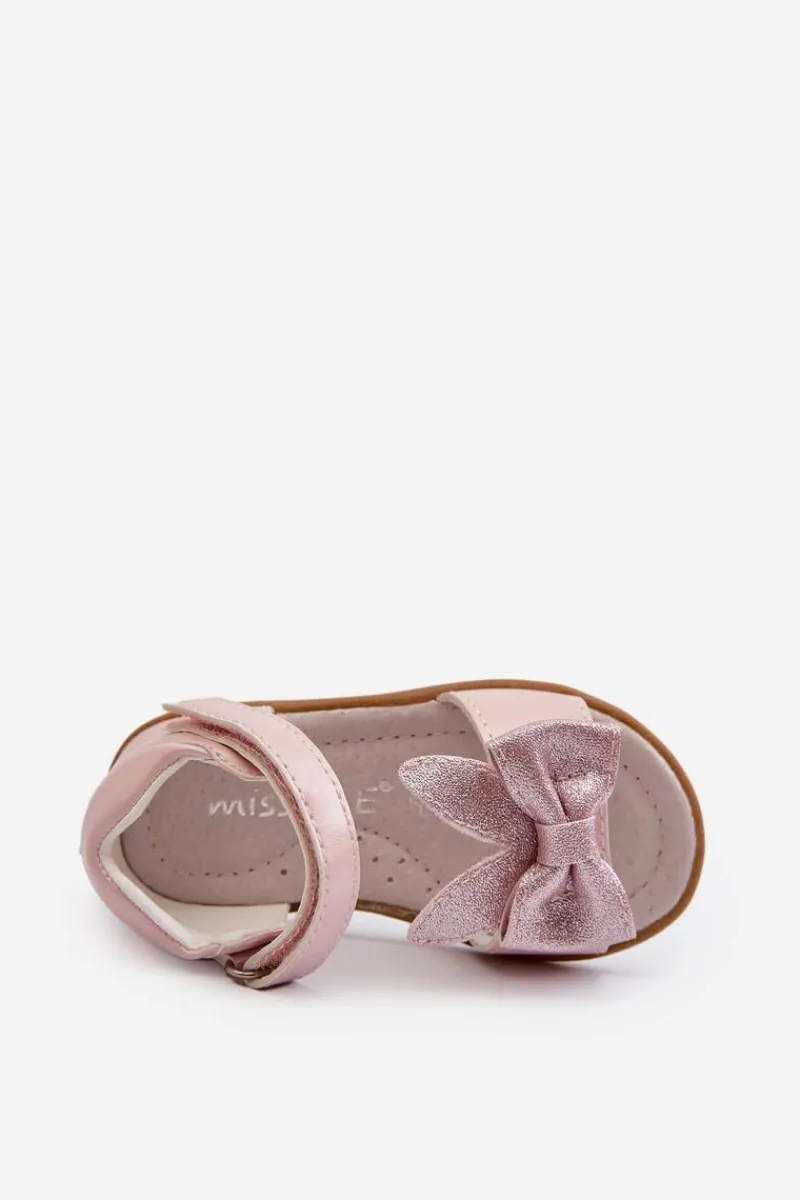 Clearance Evento Dziecięce Sandałki Z Kokardą Zapinane Na Rzep Różowe Wistala Różowy