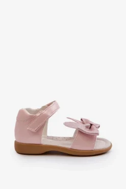 Clearance Evento Dziecięce Sandałki Z Kokardą Zapinane Na Rzep Różowe Wistala Różowy