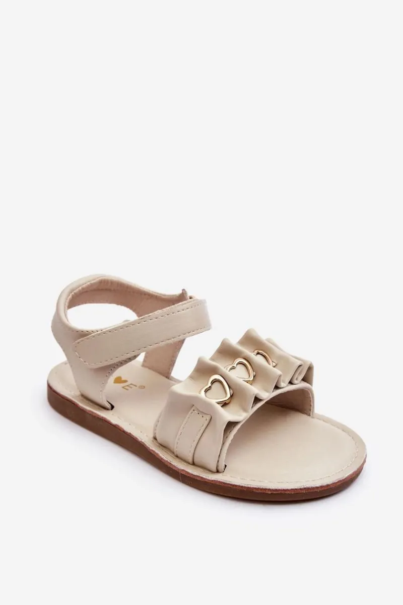 Clearance Evento Dziecięce Sandałki Z Serduszkami Na Rzep Beżowe Havana Beżowy