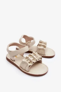 Clearance Evento Dziecięce Sandałki Z Serduszkami Na Rzep Beżowe Havana Beżowy
