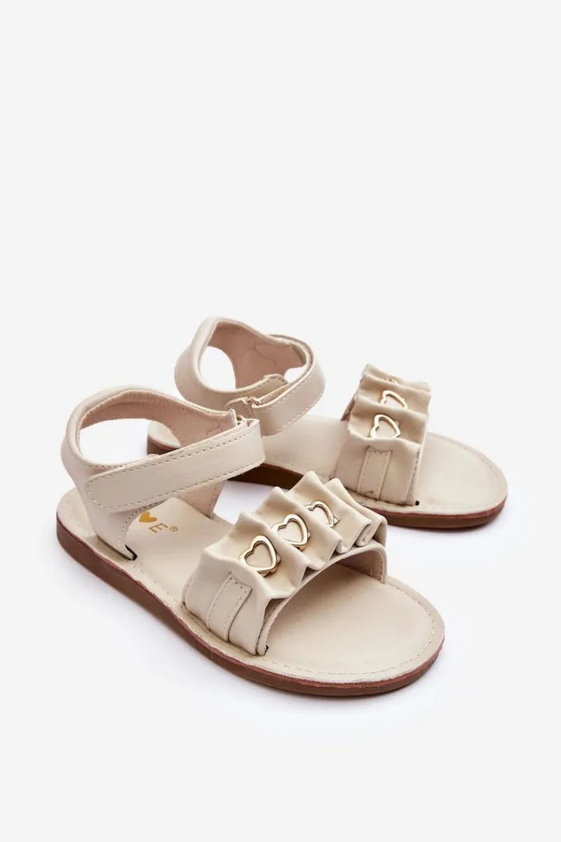 Clearance Evento Dziecięce Sandałki Z Serduszkami Na Rzep Beżowe Havana Beżowy