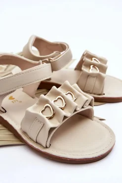Clearance Evento Dziecięce Sandałki Z Serduszkami Na Rzep Beżowe Havana Beżowy