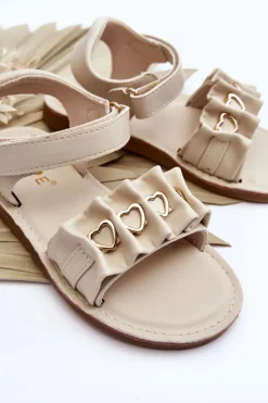 Clearance Evento Dziecięce Sandałki Z Serduszkami Na Rzep Beżowe Havana Beżowy