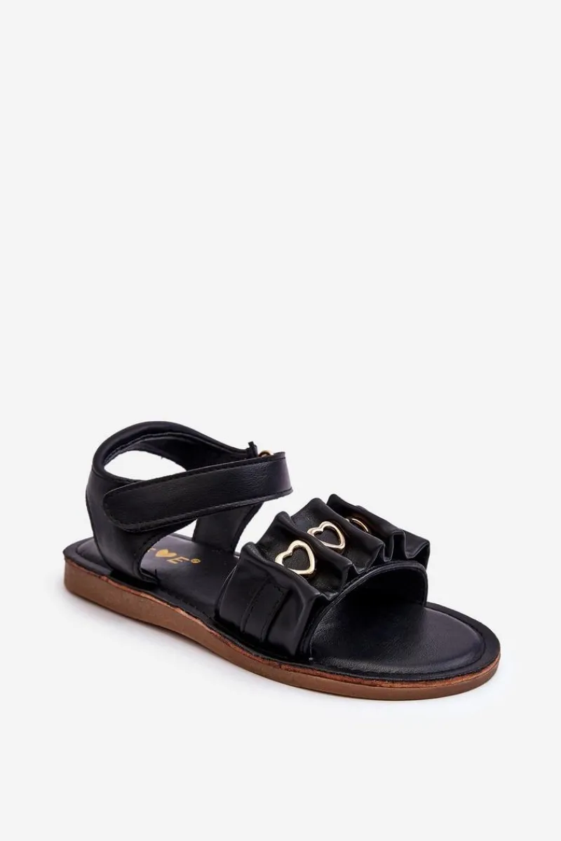 Online Dziecięce Sandałki Z Serduszkami Na Rzep Czarne Havana Dzieci Dziewczęce