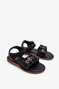 Online Dziecięce Sandałki Z Serduszkami Na Rzep Czarne Havana Dzieci Dziewczęce