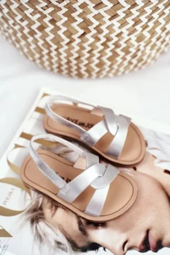 Dziewczęce>Boto Dziecięce Sandałki Ze Ściągaczem Srebrne Bambino