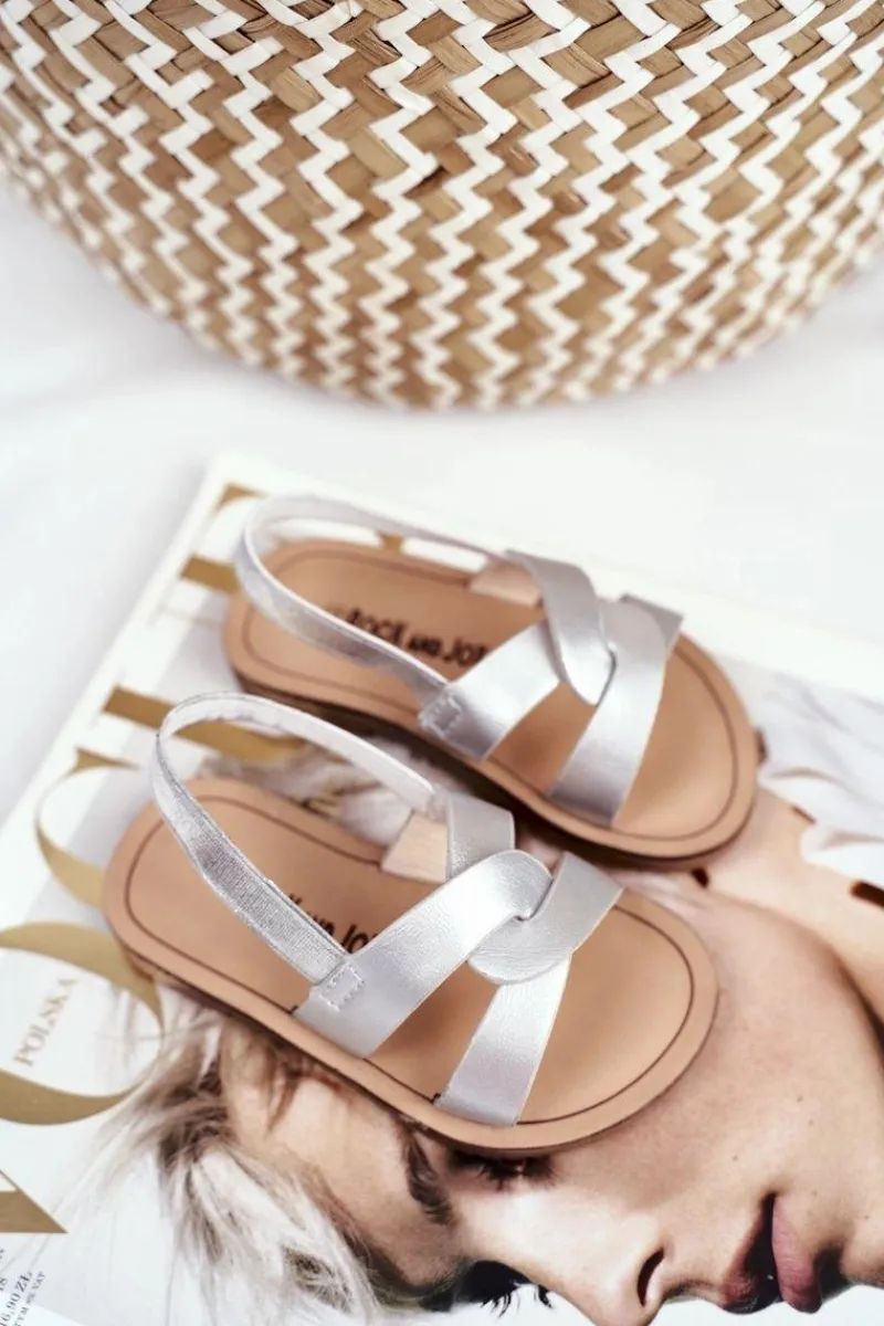 Dziewczęce>Boto Dziecięce Sandałki Ze Ściągaczem Srebrne Bambino