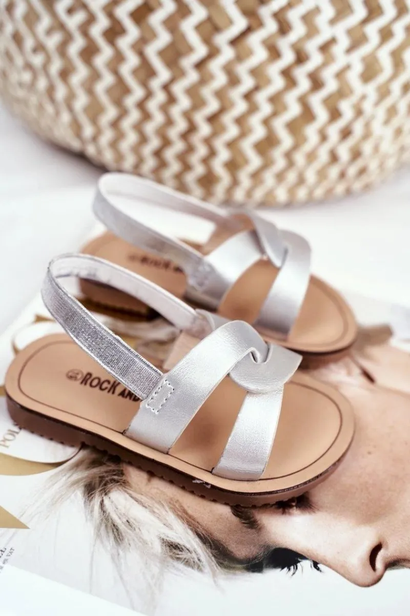 Dziewczęce>Boto Dziecięce Sandałki Ze Ściągaczem Srebrne Bambino