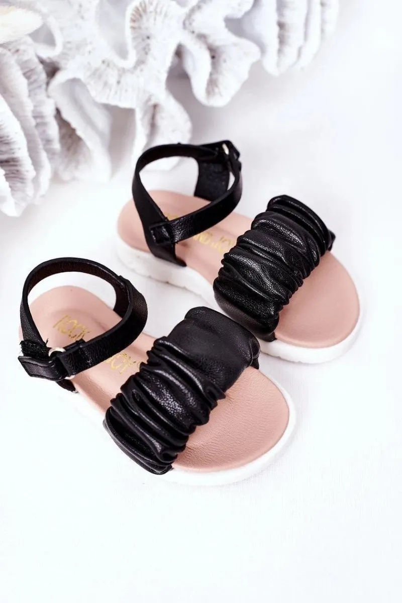 Hot Boto Dziecięce Sandały Na Rzep Czarne Aimy