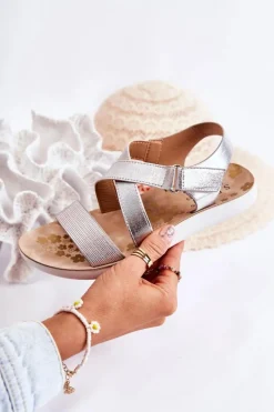 Dziewczęce>Damskie buty S.Barski Dziecięce Sandały Na Rzep Srebrne Alise