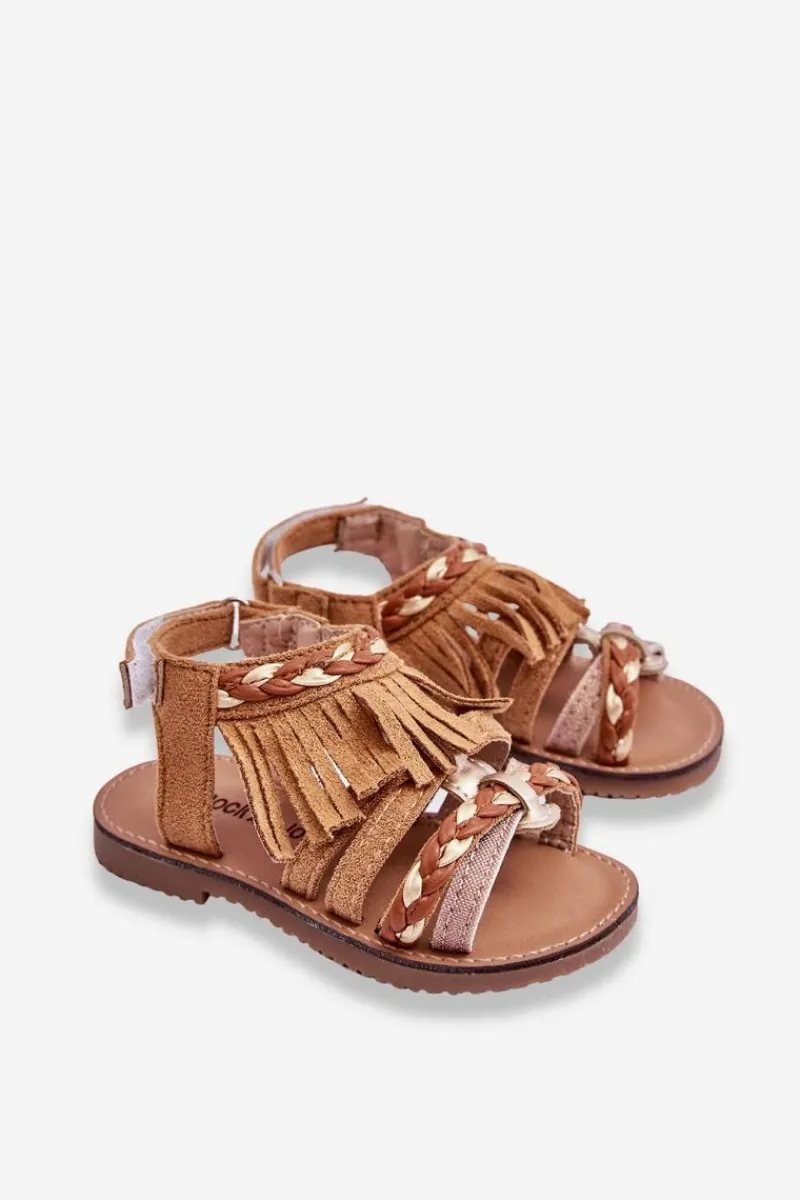 Dziewczęce>Boto Dziecięce Sandały Na Rzep Z Frędzelkami Brązowe Missy