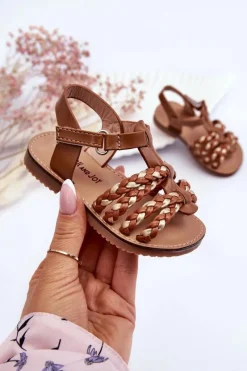 Outlet Dziecięce Sandały Na Rzep Z Paseczkami Brązowe Sammy Dzieci Dziewczęce