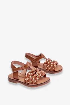 Outlet Dziecięce Sandały Na Rzep Z Paseczkami Brązowe Sammy Dzieci Dziewczęce