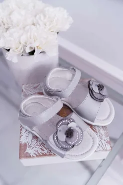 Clearance Boto Dziecięce Sandały Na Rzepy Dla Dziewczynki Szare Flamenko